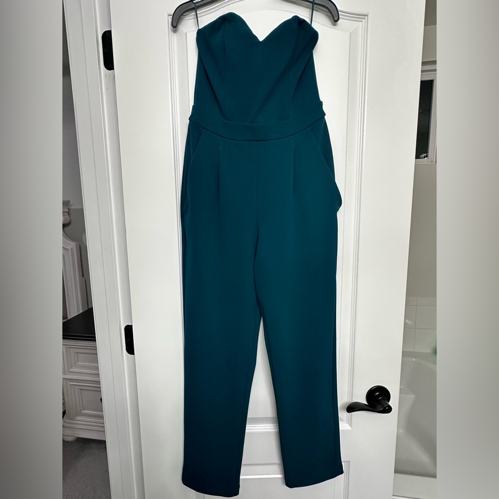 Express Teal Strapless Jumpsuit